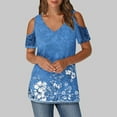 thumbnail image 2 of Olyvenn Sexy Cold Sholuder Tops for Women Casual V Neck Cute Blouse Boho Floral Print Short Sleeve Shirts Ladies Tunic Tshirt Navy XL, 2 of 6