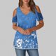 thumbnail image 2 of Tops de Hombro para las Mujeres Blusa de Impresión de Verano de Manga Corta con Cuello en V Top de Moda, Estante Ligero de Algodón de Imitación para el Uso Informal, 2 of 6