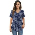 thumbnail image 6 of McVanedy Women's Pleated Flare Top V Neck Button Plus Size Short Sleeve Top M-4XL, 6 of 9