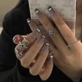 thumbnail image 4 of Apuakthei 24 piezas de uñas postizas extra largas con diseños, elegantes uñas postizas de ataúd con pegamento, uñas postizas brillantes de bailarina, uñas acrílicas con punta francesa, uñas con, 4 of 6