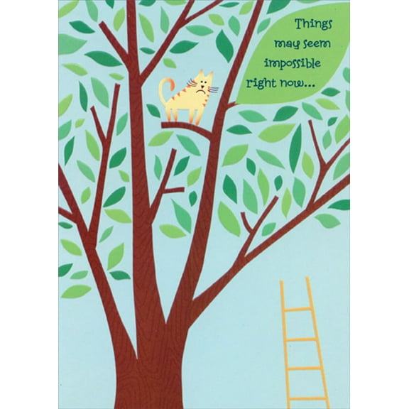 Designer Greetings Cat Stuck in a Tree: Tough Time Juvenile Encouragement Card for Kids / Children
