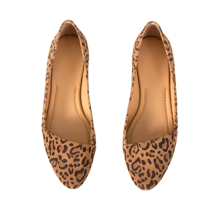 Eagsity Suede Leopard Women Ballet Flats Shoes Brown Slip On