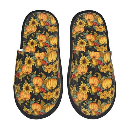 

Fuzoiu Pumpkins And Sunflowers3 Print Unisex Furry Slippers Plush Indoor Shoes Trendy House Slippers Anti-Skid EVA Sole House Shoes for Home Office and Travel -Large
