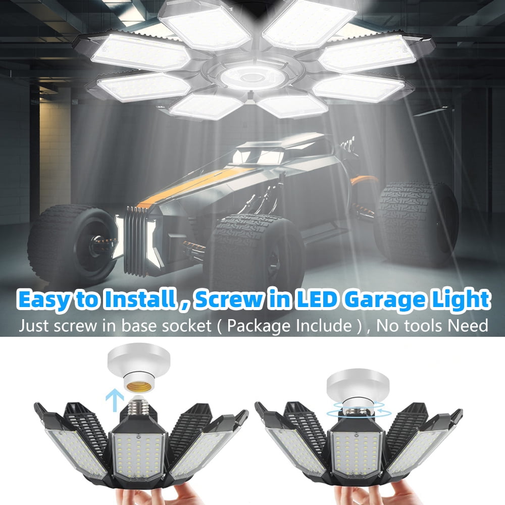 Kepeak LED Garage Ceiling Lights, 200W 6500K with 8+1 Deformable Panels Garage Lights for Garage, Workshop, Support E26/E27