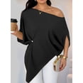thumbnail image 4 of Women's Off Shoulder Asymmetrical Tops Dressy Dolman Sleeve Ruched Going Out Blouse Dress Top Black S, 4 of 8