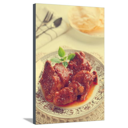 Indian Curry Chicken. Popular Indian Dish on Dining Table in Retro Vintage Style. Stretched Canvas Print Wall Art By