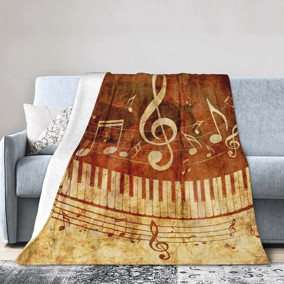 Piano Keys Musical Notes Music Vintage Throw Blanket Super Soft Warm Bed Blankets for Couch Bedroom Sofa Office Car, All Season Cozy Flannel Plush Blanket for Girls Boys Adults, 50"X40"
