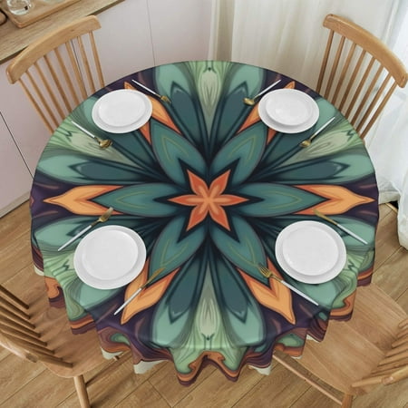 

Round Polyester Tablecloth 60 inch colorful cute mandala decorative unusual round ornaments Anti-Wrinkle Waterproof Wipeable Table Cover for Home Dining Room Season Decorations