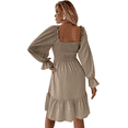 thumbnail image 2 of Femmes Volants Manches Longues Mini Robe Cou Carré Flowy une Ligne Robes Courtes (Khaki Taille Unique), 2 of 4