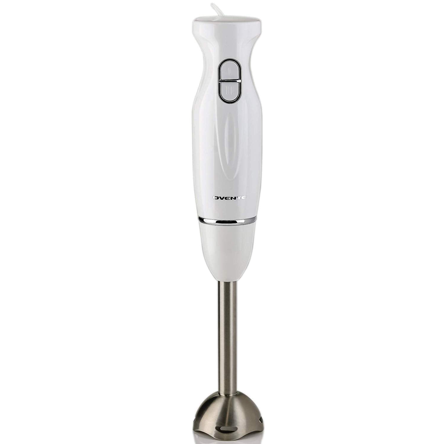 Ovente HS560W Multi-Purpose Immersion Blender, 300-Watt Hand Mixer, 2 Speeds, Brushed Stainless Steel Blades and Detachable Shaft, White