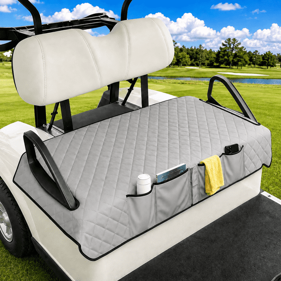 Golf Cart Seat Covers, Universal Non-Slip Golf Cart Seat Towel Blanket with Storage Pockets, Golf Cart Seat Protector Fits Most 2 Person Seats Golf Carts, 50 x 31 in, Gray