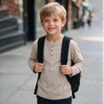 thumbnail image 6 of OGLCCG Boys Henley Shirt Long Sleeve 3 Button Crewneck Fall Tees Casual Pullover Top for School(Beige,9-10 Years), 6 of 7