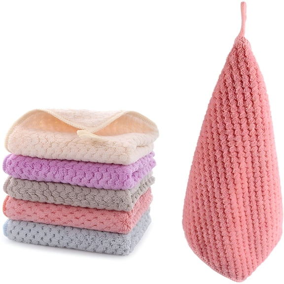 AUQ 2026 New Hanging Hand Towels,Hand Dry Towels for Kitchen & Bathroom,Super Absorbent Soft Small Hanging Towel Set with Hanging Loop Hand Towels for Bathroom,Set of 5
