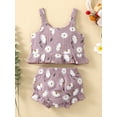 thumbnail image 3 of Bagilaanoe 2pcs Toddler Baby Girl Short Pants Set Flower Print Sleeveless Ruffle Tank Tops + Shorts 6M 12M 18M 24M 3T 4T Summer Outfits, 3 of 8
