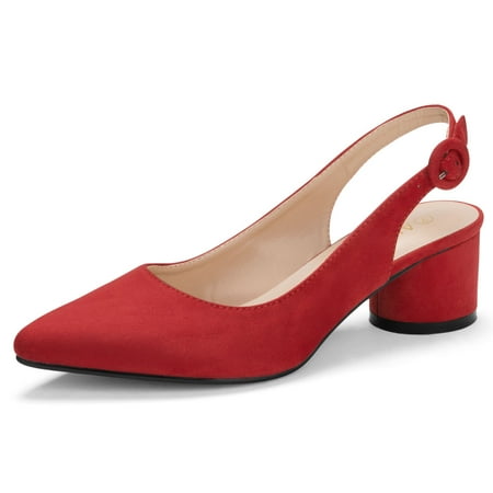 Unique Bargains Women's Pointed Toe Buckled Block Heel Slingback Pumps