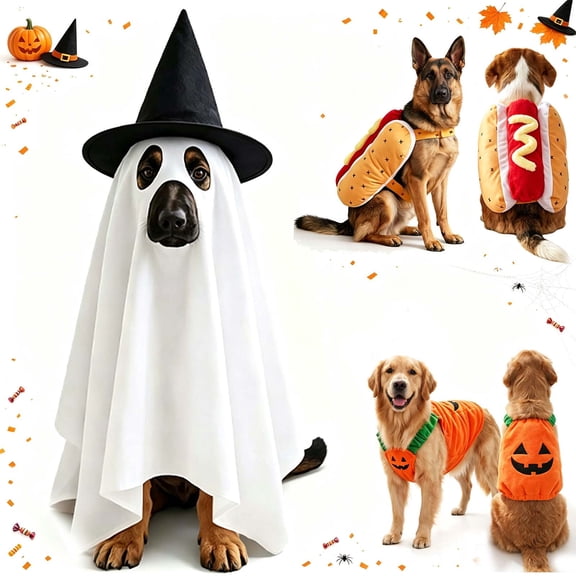 Large Dog Halloween Costumes, Halloween Ghost Dog Costume, White Ghost Costume for Large Dogs with Opened Ear, Funny Pet Ghost Clothes, Festive Outfit for Halloween