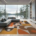 thumbnail image 2 of ODIKA 6'x9' Brown Orange Mid Century Modern Abstract Washable Area Rug Retro Geometric Pattern with 70s Flair for Dining Room, Under Table, Office Décor, Non-Slip Chair-Friendly, 2 of 7
