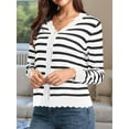 thumbnail image 5 of Women Cardigan Sweaters Long Sleeve Casual Light-Weight Button Down V-Neck Fall Sweater White Stripes L, 5 of 9