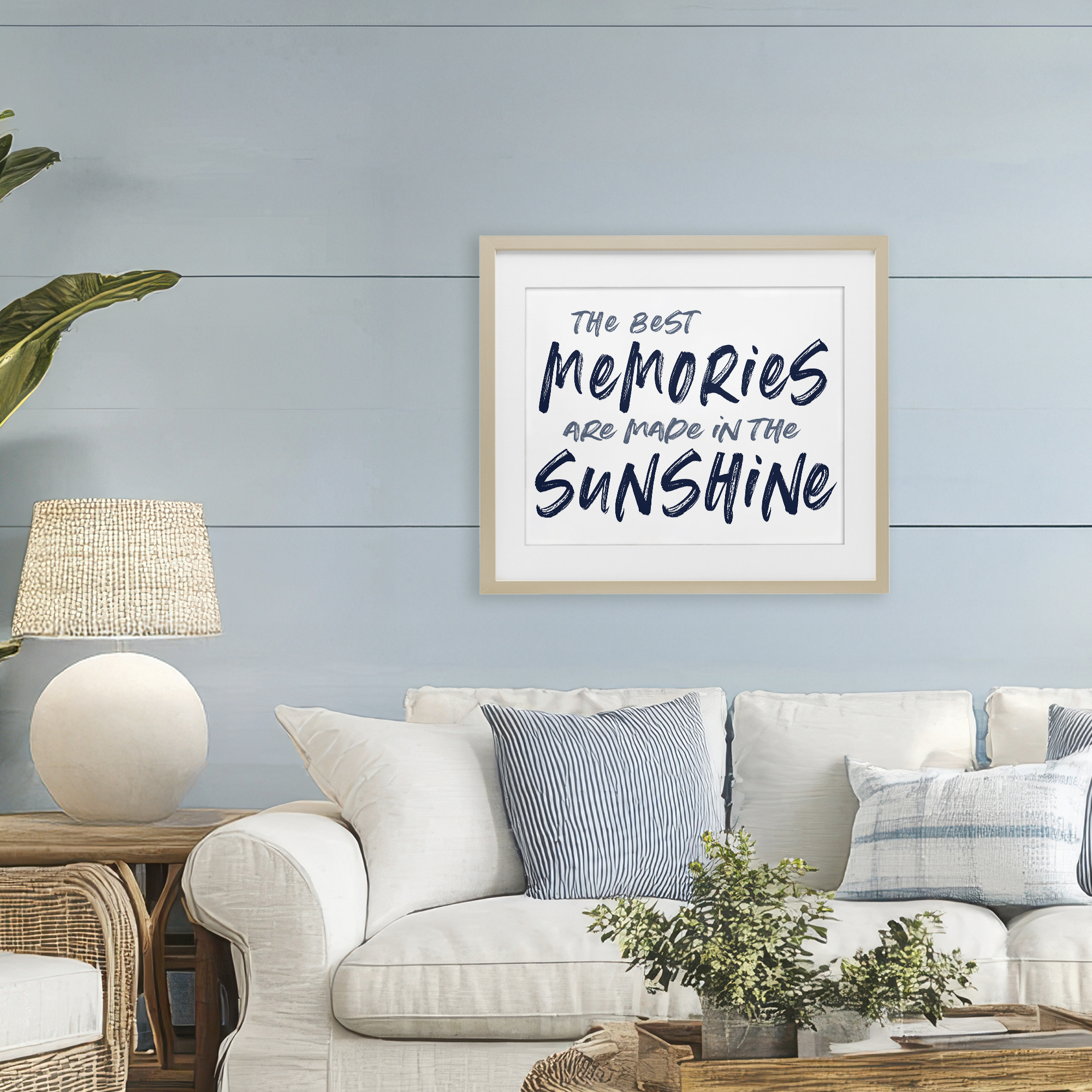 Memories Made In Sunshine Birch Framed Print Under Glass, design by Lettered and Lined