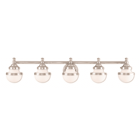 

Polished Chrome Tone Finish Bathroom Vanity Steel Material Medium Base 43 Wide 5 Light Fixture
