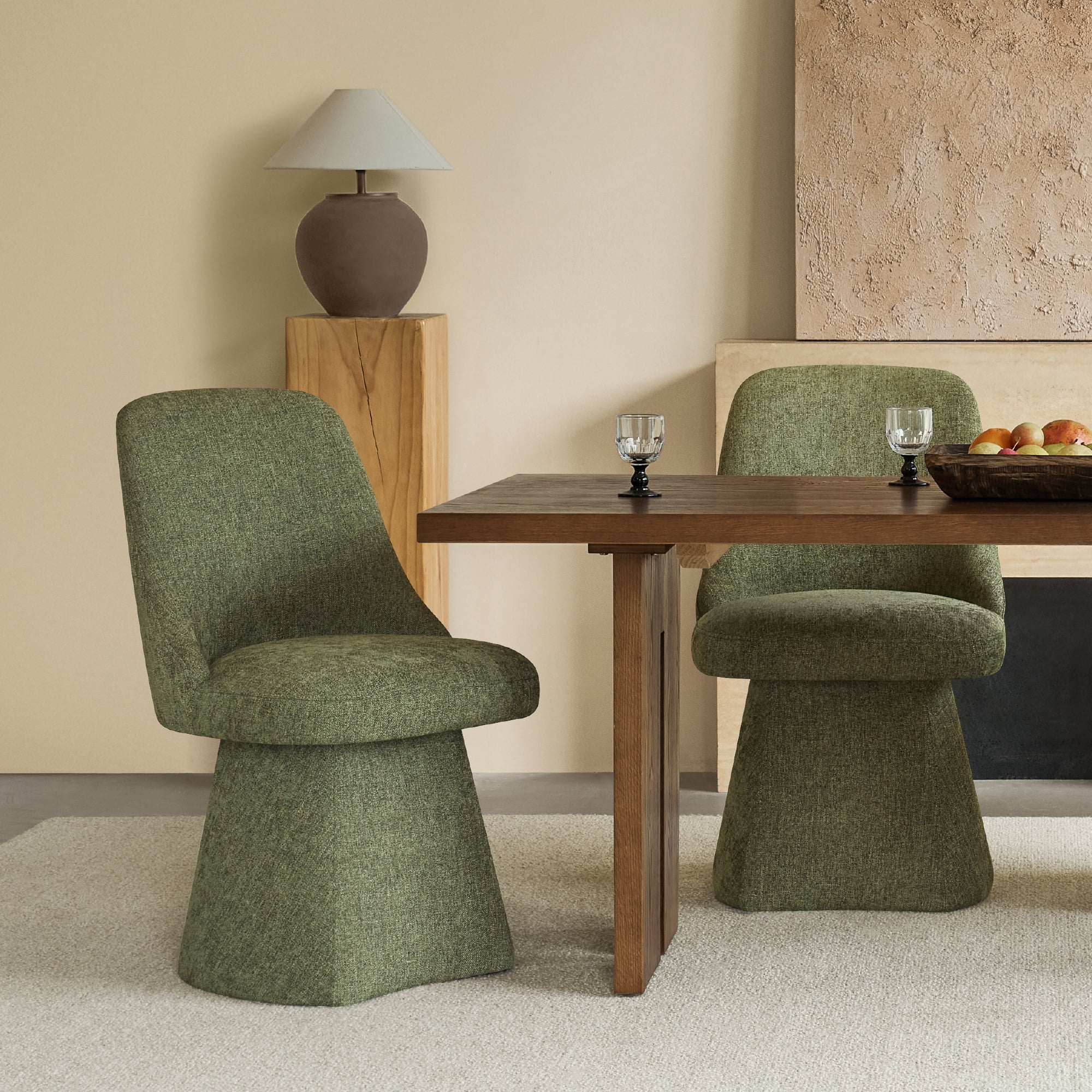 Spruce & Spring Modern 360-Degree Swivel Accent Dining Chair, High-Traffic Linen-Look Chenille Fabric, Green Moss