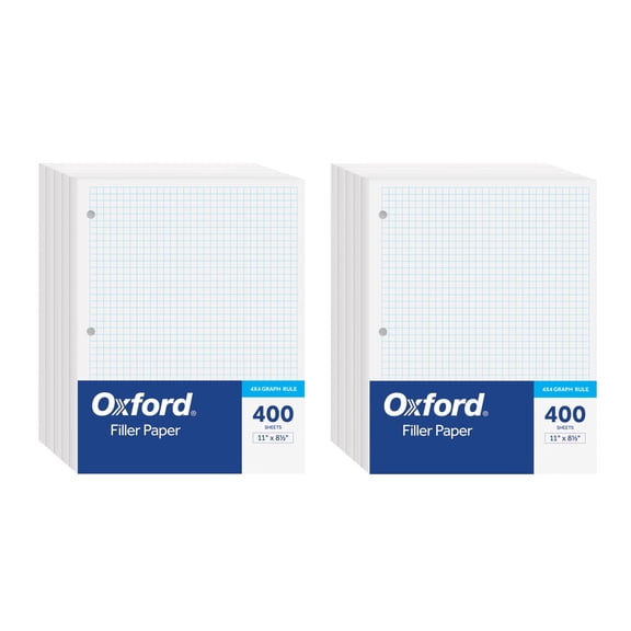 Loose Leaf Paper for Binders, 8.5 x 11 Inches Graph Ruled Filler Paper, 3 Hole Punched, 800 Sheets Bulk Pack for Office Notes, 2 Sets of 400, White