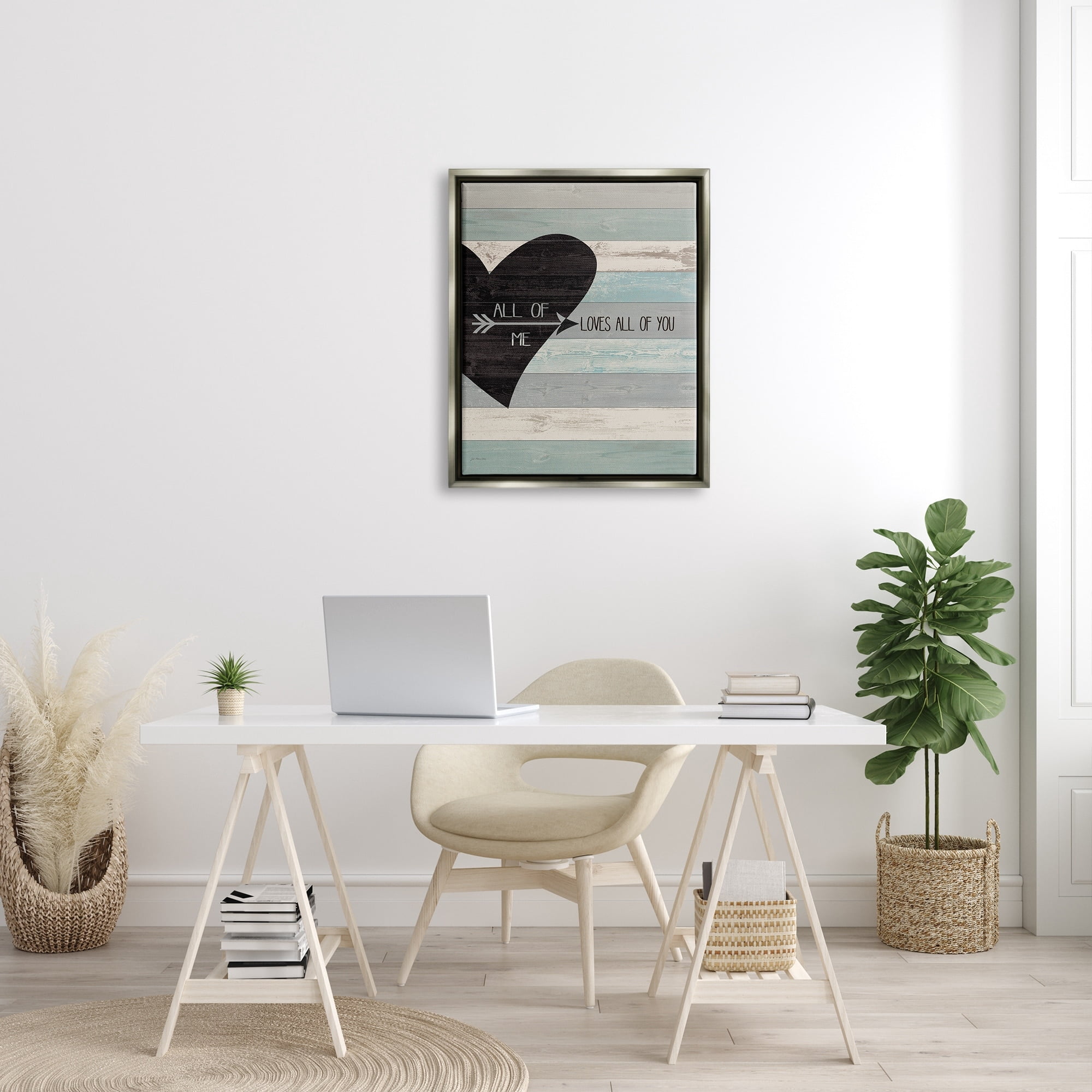 Stupell Industries All of Me Loves All Of You Distressed Heart Luster Gray Framed Floating Canvas Wall Art, 24x30, by Jo Moulton