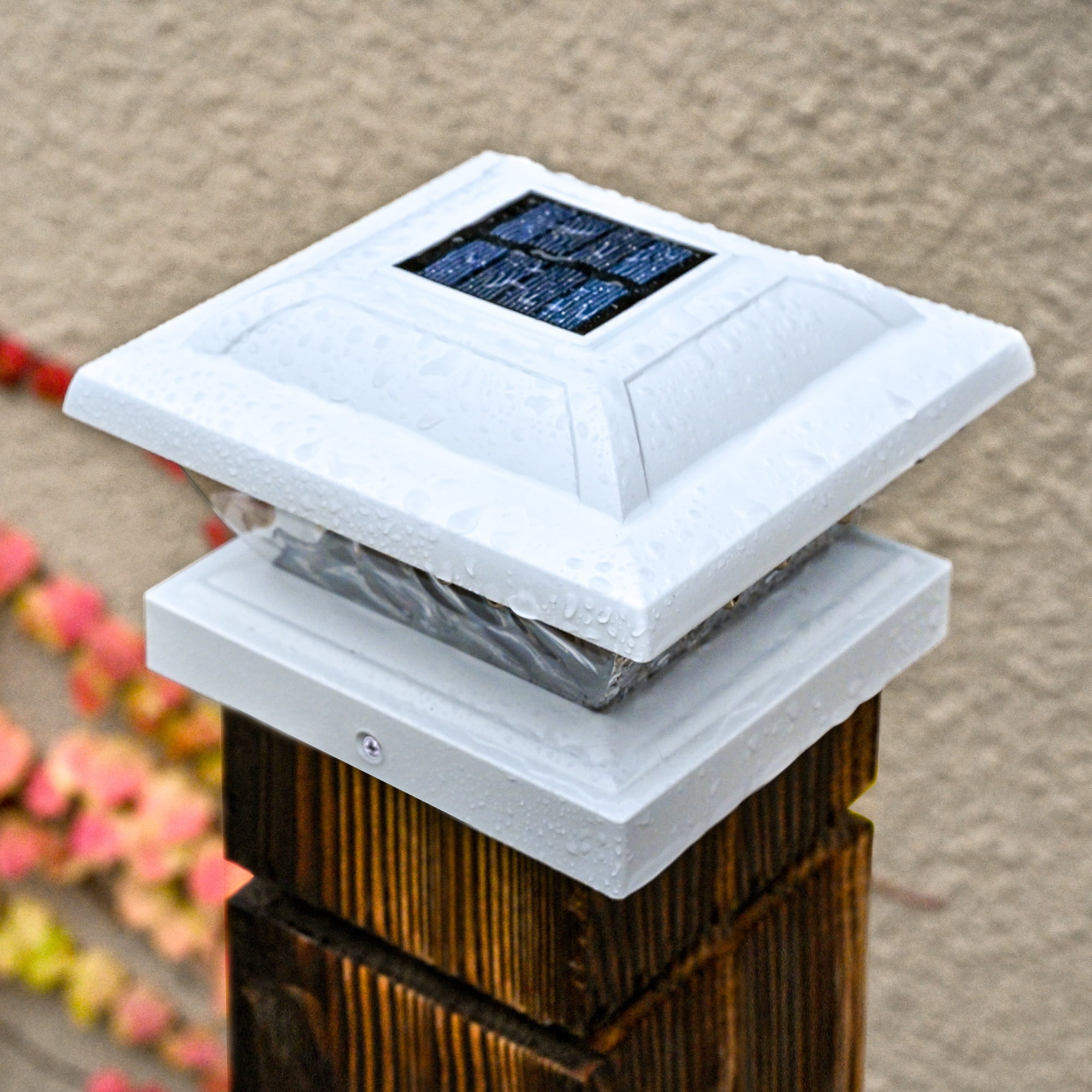 GIGALUMI Solar Powered White LED Outdoor Fence Post Cap Lights, 4 Pack, 3.5x3.5 - 5x5