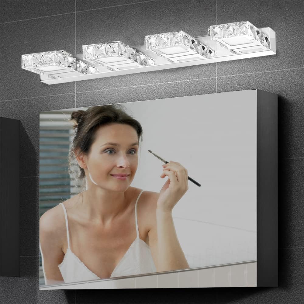 Bathroom Wall Lamp Fixture, Dimmable Led 4 Light Over Mirror Modern Crystal Vanity Light with Clear Glass Shade for Bedroom Living Room Dressing Room.