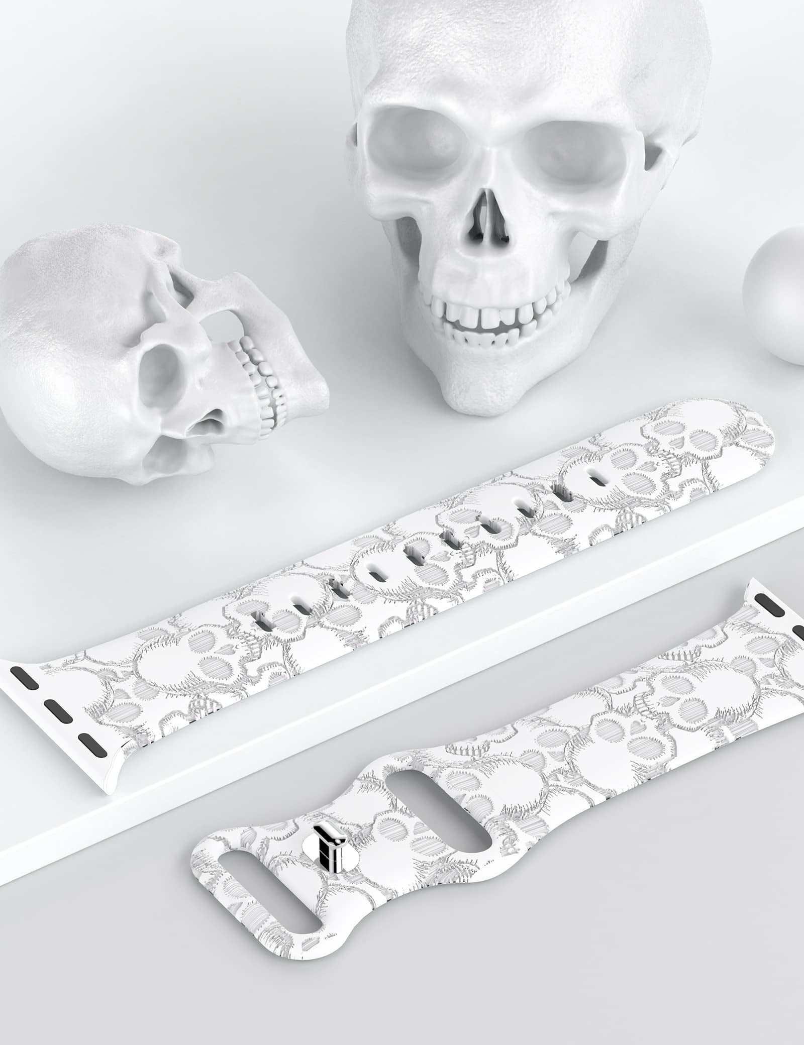 Wearlizer Halloween Skull Engraved Silicone Band Compatible with Apple  Watch Band 42mm/44mm/45mm/49mm Women Men for iWatch Series  8/7/6/5/4/3/2/1/SE 