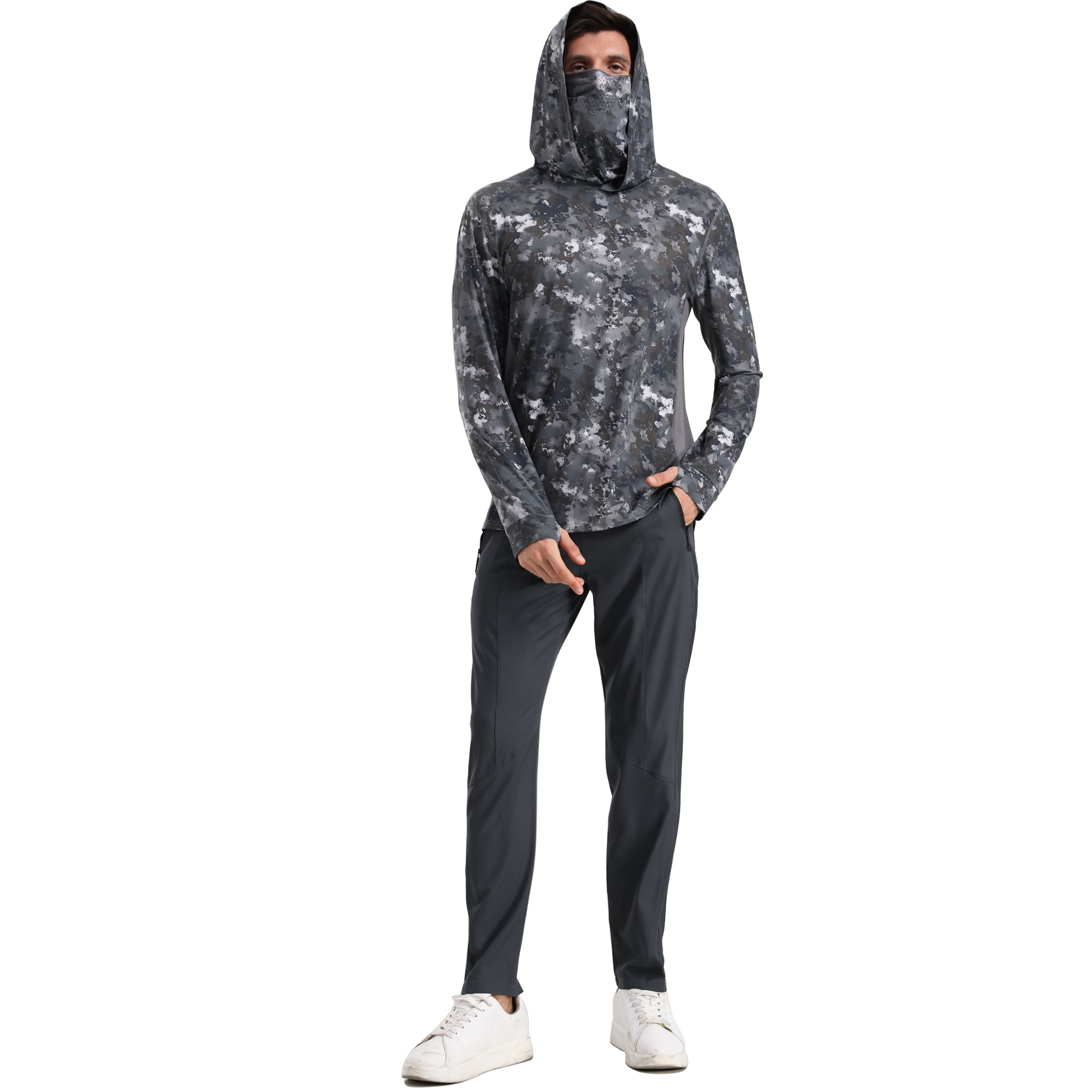 RPOVIG Camo Hunting Long-Sleeve Hooded Sweatshirt for Men UPF 50+ Fishing Hiking Camp Shirt,S-3XL