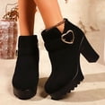 thumbnail image 3 of Women Platform Ankle Boots Suede High Block Heel Side Zipper Heart Buckle Fall Winter Boots Round Toe Casual Booties, 3 of 8