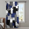 thumbnail image 3 of Navy Blue Black Geometric Sheer Curtains 45 Inches Long, Modern Abstract Art Block Light Filering Curtains, Breathable Simi Curtain Privacy Drapes for Kitchen Bathroom Small Window Treatment, 3 of 9