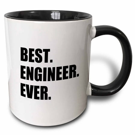 3dRose Best Engineer Ever - fun gift for engineering job - black text, Two Tone Black Mug,