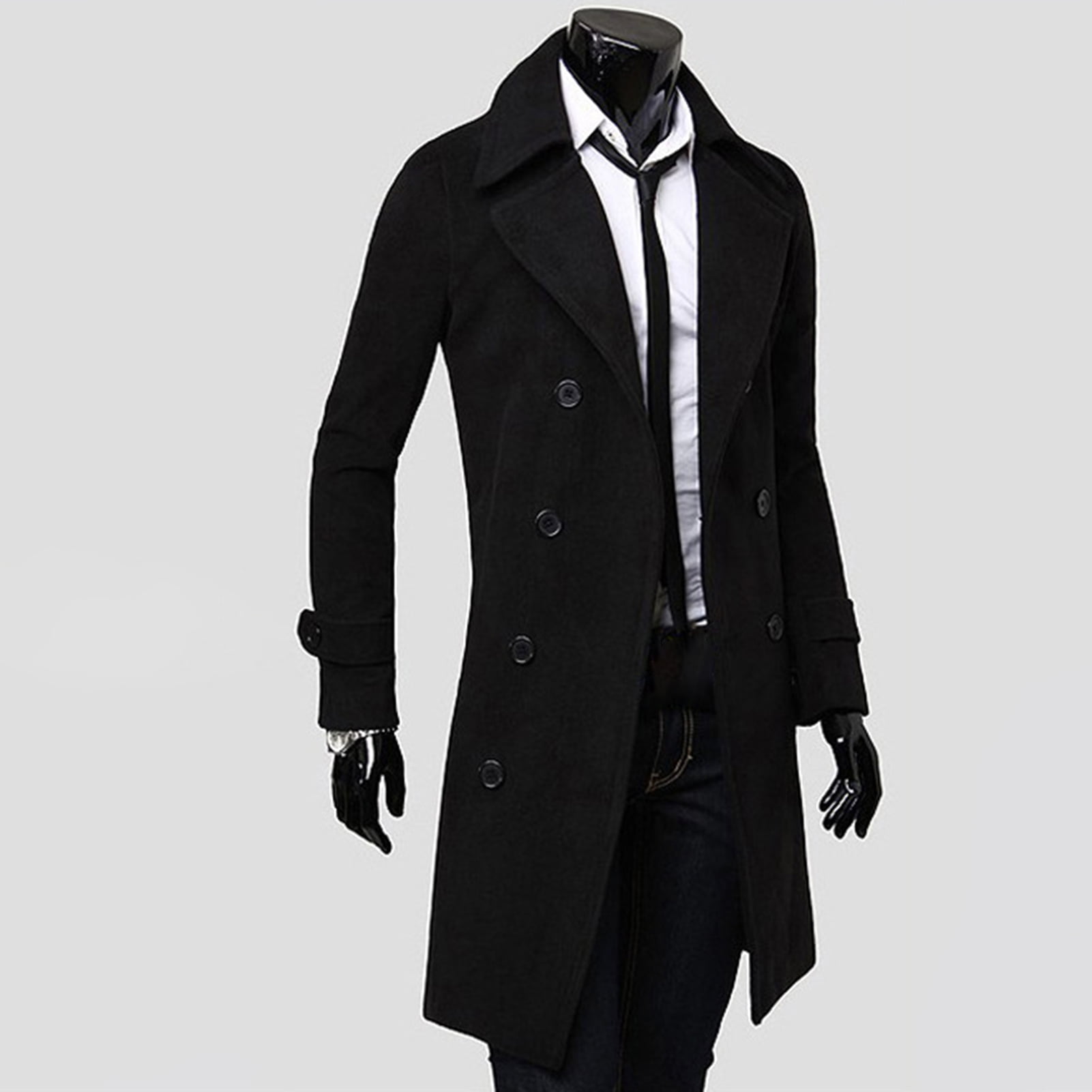 ジャケット・アウター MAXI-LENGTH DOUBLE BREASTED COAT Mens Double Breasted Long Trench Coat Belted Fashion Notch