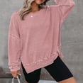 thumbnail image 4 of Hessimy Womens Oversized Waffle Knit Crewneck Sweatshirts Long Sleeve Side Slits Casual Pullover Sweatshirt Tops(Light Pink,M), 4 of 6