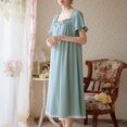 thumbnail image 5 of SWSMCLT Women's Cute Pajamas Long Nightgown Holiday Sleeping Vintage Classic Mid Cozy Elegant Pjs Calf Length Peacock Blue Small, 5 of 5