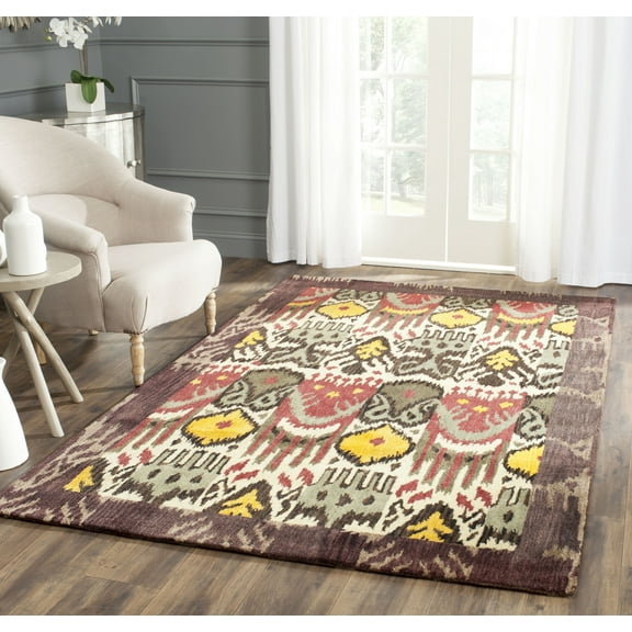 SAFAVIEH Ikat Anderson Southwestern Wool Area Rug, Cream/Brown, 4' x 6'