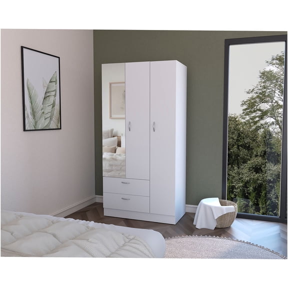 JERFIT White Armoire Wardrobe for Bedroom with Hanging Rod & Drawers, Freestanding Storage Closet Organizer