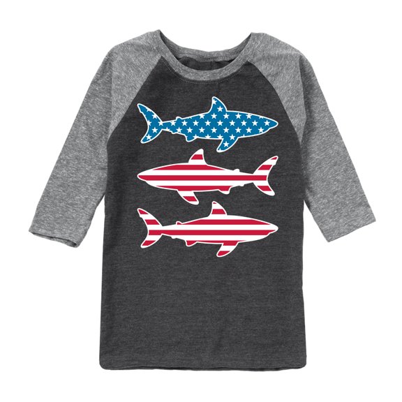 Instant Message - 4th of July - Shark American Flag - Toddler & Youth Raglan Graphic T-Shirt