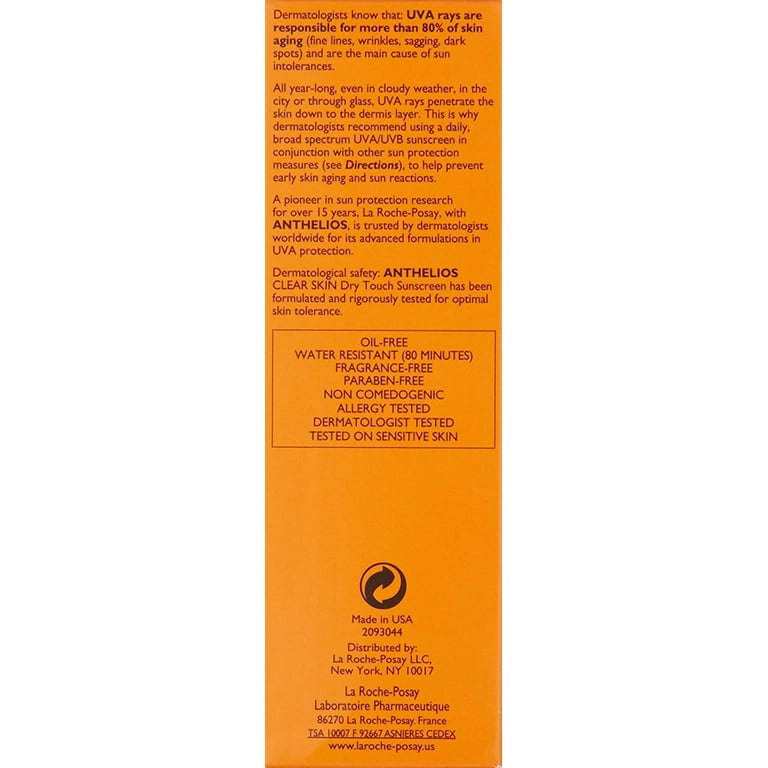 La Roche-Posay Anthelios 60 Clear Skin Oil Free Face Sunscreen SPF 60 1.7  fl oz (50ml) 