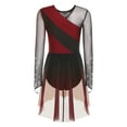 thumbnail image 4 of iiniim Women's Color Block Lyrical Dance Dress Long Sleeve Rhinestone Figure Skating Ballet Dancewear Burgundy XXL, 4 of 7