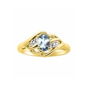 *RYLOS Classic Gemstone  Aquamarine & Diamond Ring - March Birthstone*