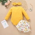 thumbnail image 4 of Kayannuo Baby Girl Clothes Long Sleeve Fall Winter Newborn Infant Baby Girls Ruffles Romper Tops+Floral Shorts Outfits Headband Set,Yellow, 4 of 9