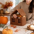 thumbnail image 7 of House Shaped Handwoven Rattan Storage Basket, Portable Organizer with Handle, Rustic Fall Thanksgiving Tabletop Container for Gifts Accessories Entryway & Home Decor, Natural Woven Accent, 7 of 7