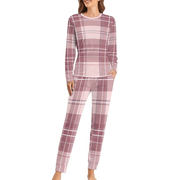 Pink Plaid Pattern Fabric Printed Pajama Set for Couples, Women, Men, Long Sleeved Comfortable Home Clothes, Oversized