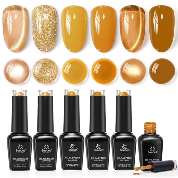 Beetles Fall Gel Polish Set, Retro Honey Gold Glitter Cat Eye Soak Off Gel