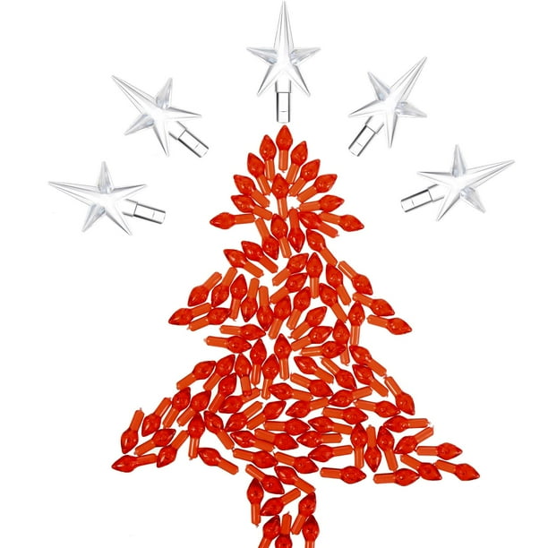 Bombillas de plástico Boao para árbol de Navidad, 100 unidades, con 5 estrellas, color rojo