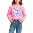 thumbnail image 6 of fnnxnal Girls Long Sleeve Cotton Tee, Pink Butterfly Floral Print T-Shirt, Crew Neck Casual Top for Kids Girls 2-13 Years,Size 2-3 T, 6 of 7