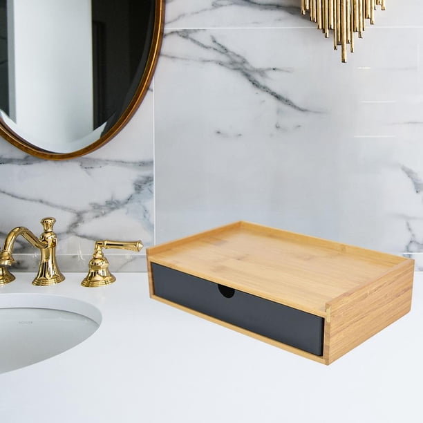 Bambú Desktop Storage Drawer Solution Caja de Cepillo de Premium Caja de Almacenamiento funciones para Hotel Habitación sola capa Layadora negra Baoblaze Cajón de almacenamiento de escritorio